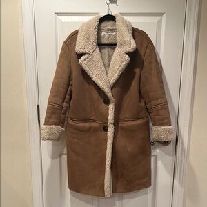 Mango Casual Brown Suede Faux Shearling Coat